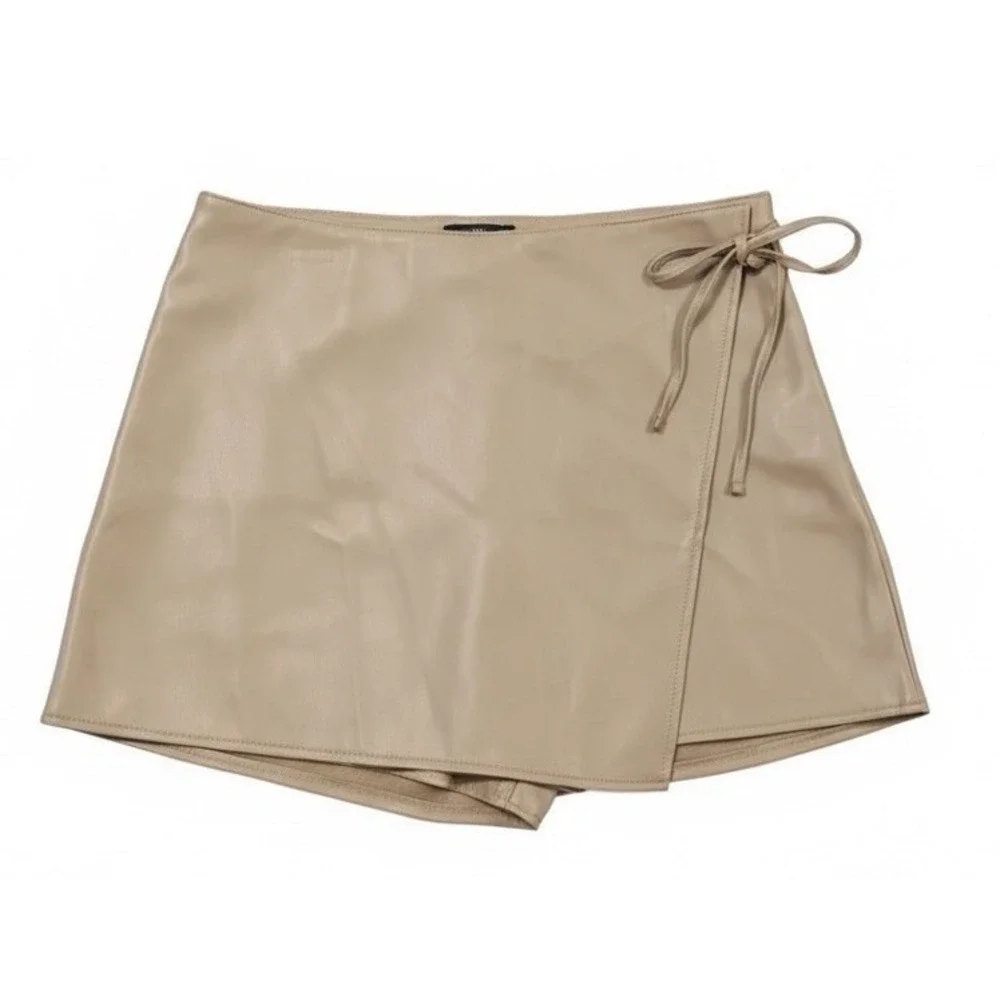 Abercrombie & Fitch Faux Leather Wrap Skort Tan Beige‎ Women's Large